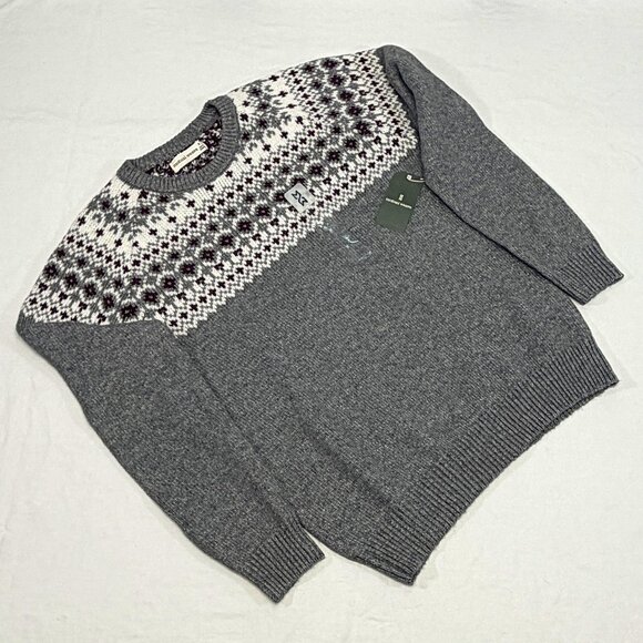Mutual Weave Fair Isle Crew Neck Knit Sweater M Long Sleeve Grey White Maroon - Picture 6 of 10
